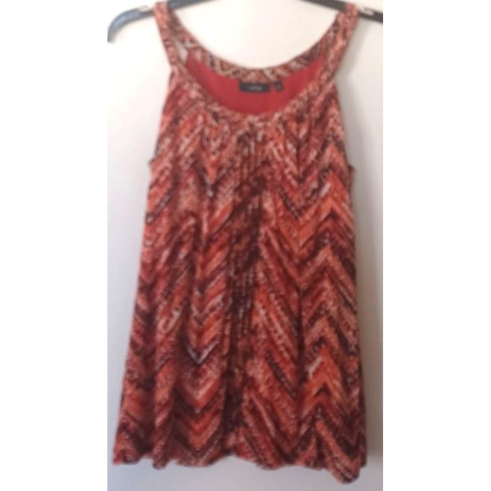 Apt. 9 Womens Small Orange Chevron Sequin Mesh Tank Top Sleeveless Lined Braided